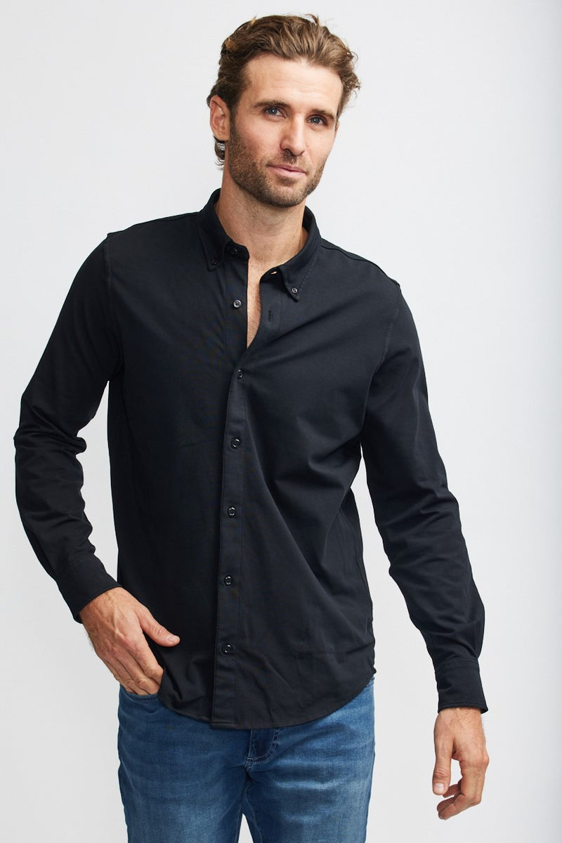 Jersey Button-Down Shirt - Black – Shop Easy Mondays